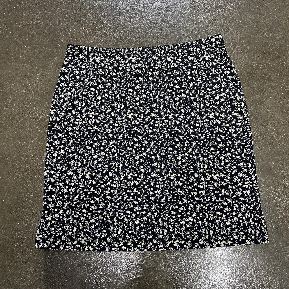 Vintage Casual Corner Annex Skirt Womens Medium Petite Navy Ditsy Floral Print